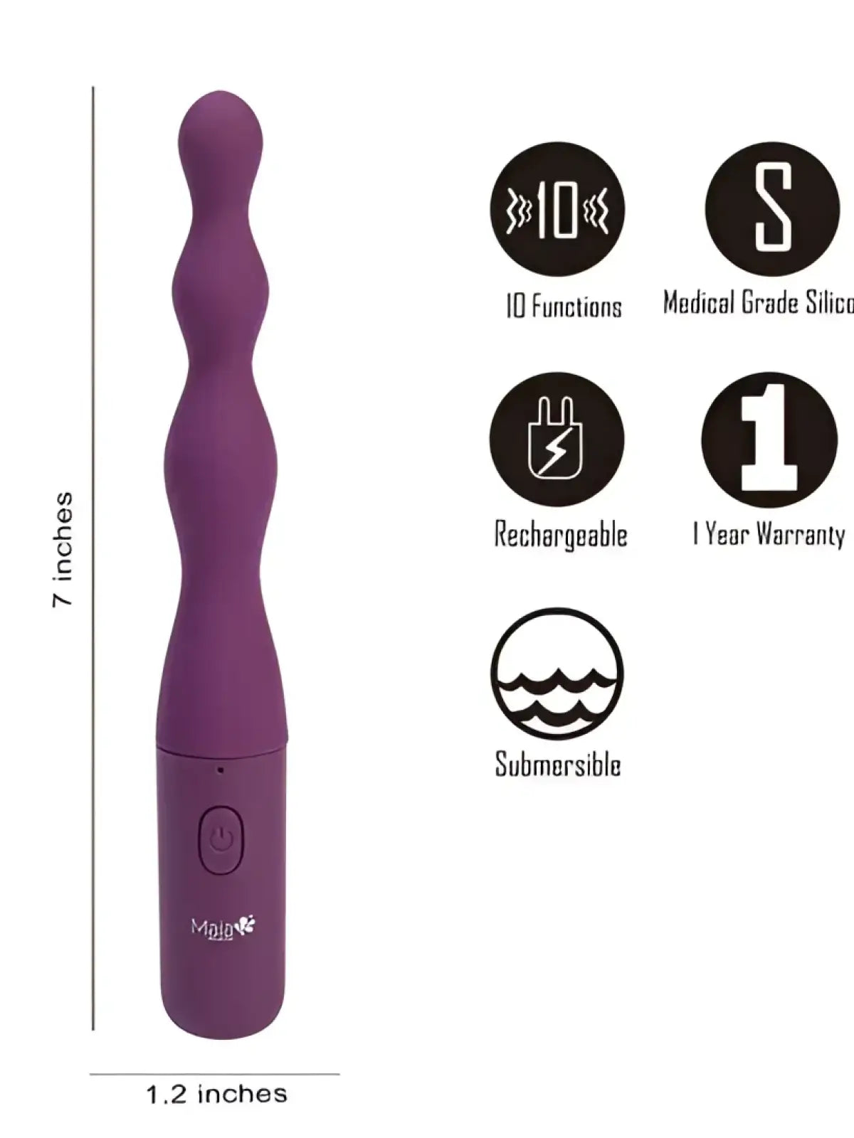 DANI 10-toimintoinen anal vibraattori, ladattava, silikonipäällysteiset helmet, 7 tuumaa pitkä, keholle turvallinen ja helppo käyttää.