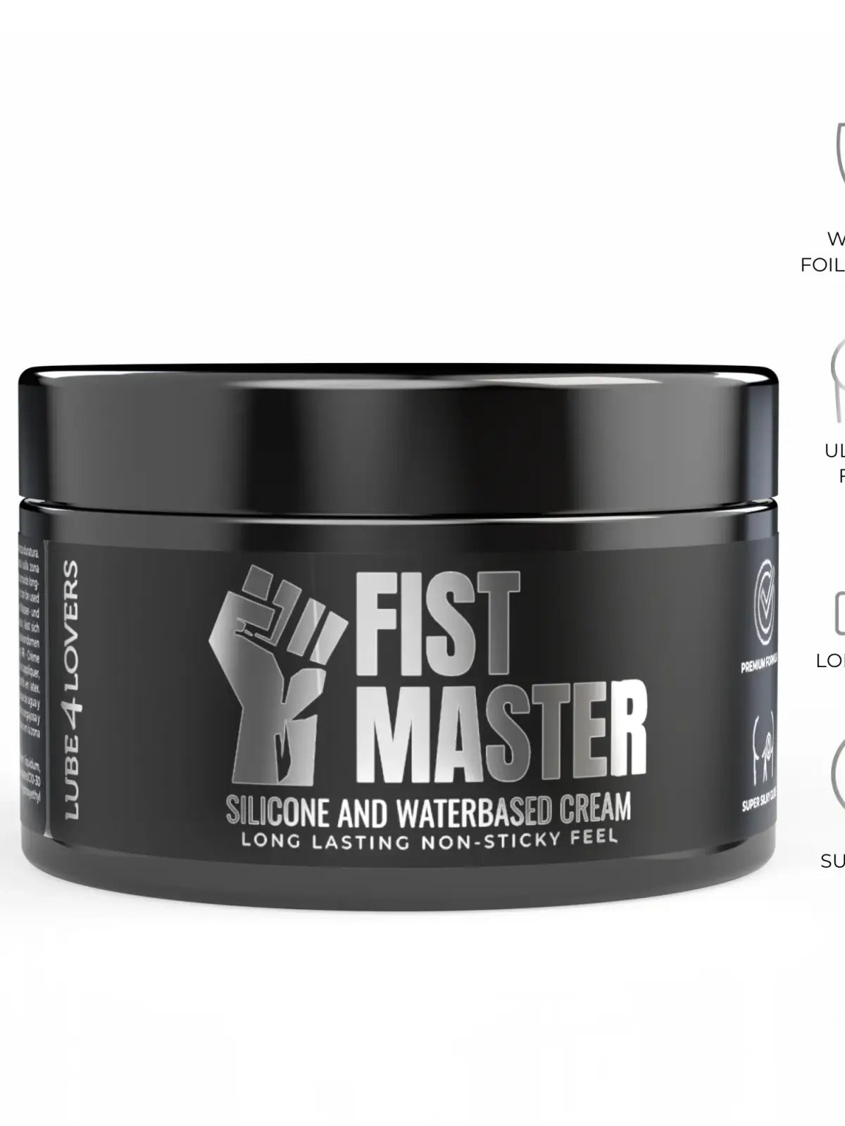 Todella riittoisa uutuus voide joka soveltuu kaikkien lelujen sekä kondomien kanssa käytettäväksi. Hybridi voide takaa upean koostumuksen.
Fist Master on Master-sarjan anaaliliukuvoide, jonka extrapaksu ja erittäin hyvin liukastava koostumus on kehitetty äärimmäisiin ja vaativiin anaaliharjoituksiin. Se vähentää kitkaa ja helpottaa syvää tunkeutumista tarjoten mukavuutta myös pitkäaikaisessa käytössä. Sopii nyrkkinaintiin ja suuriin seksileluihin ja takaa silkinpehmeän tunteen ja jatkuvan liukastuksen.