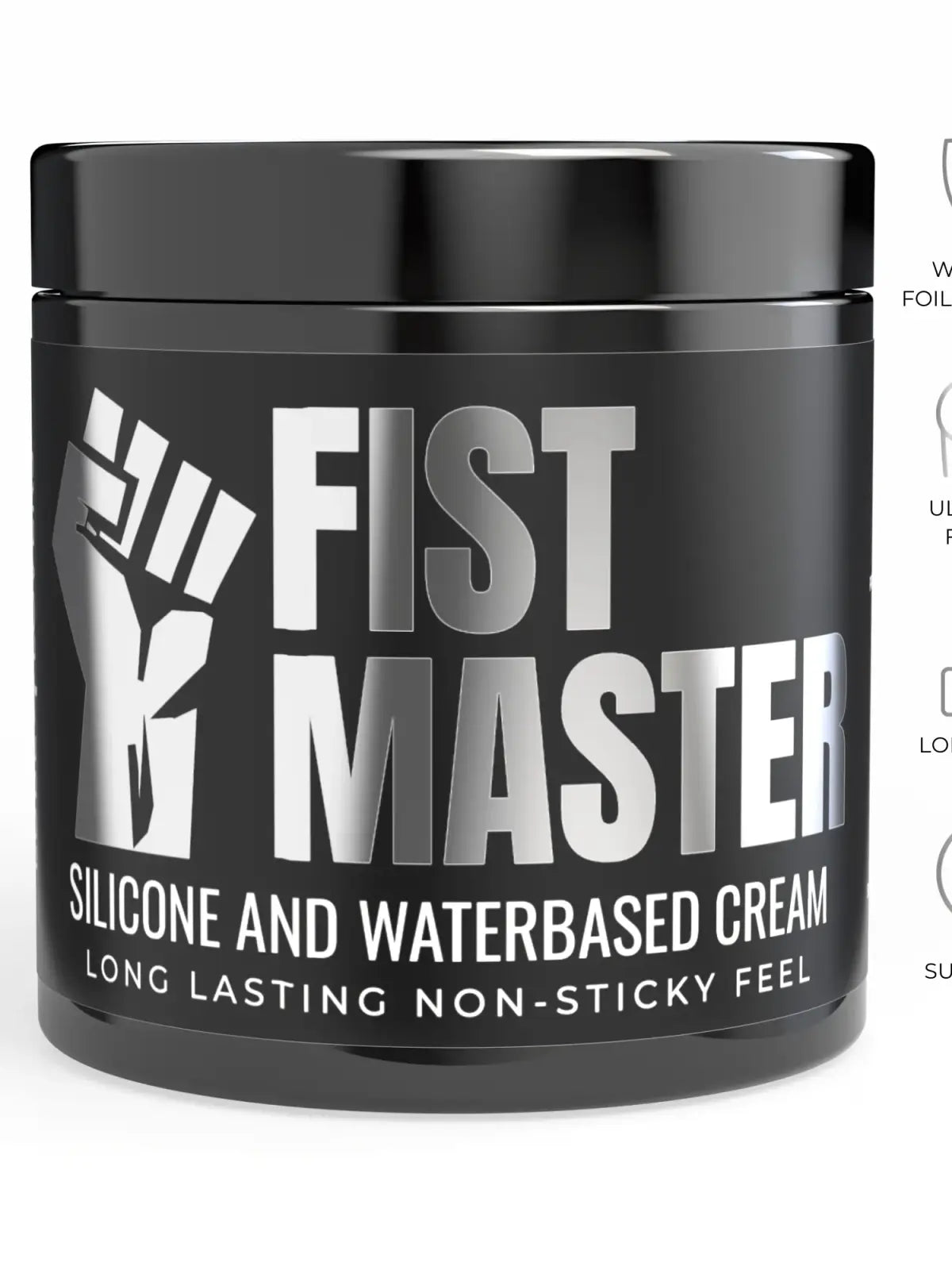 Todella riittoisa uutuus voide joka soveltuu kaikkien lelujen sekä kondomien kanssa käytettäväksi. Hybridi voide takaa upean koostumuksen.
Fist Master on Master-sarjan anaaliliukuvoide, jonka extrapaksu ja erittäin hyvin liukastava koostumus on kehitetty äärimmäisiin ja vaativiin anaaliharjoituksiin. Se vähentää kitkaa ja helpottaa syvää tunkeutumista tarjoten mukavuutta myös pitkäaikaisessa käytössä. Sopii nyrkkinaintiin ja suuriin seksileluihin ja takaa silkinpehmeän tunteen ja jatkuvan liukastuksen.