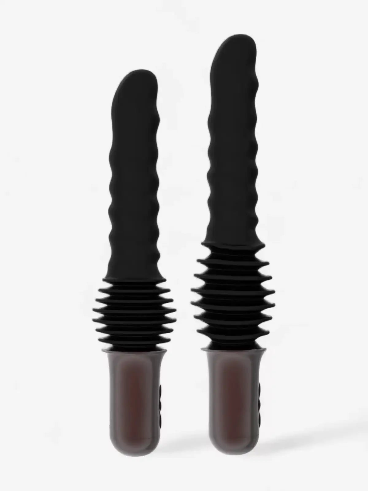 Mustan värinen ladattava työntyvä anaalivibraattori kaukosäätimellä ja imukupilla, valmistettu 100 % silikonista, 17,5 cm insertiolla. kaksi kokoa