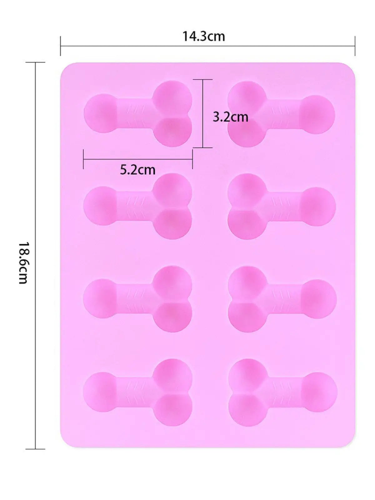 Silikoninen jääpalamuotti, jossa kahdeksan pientä muotoa. Sopii veden tai suklaan jäädyttämiseen juhlia varten. Mitat