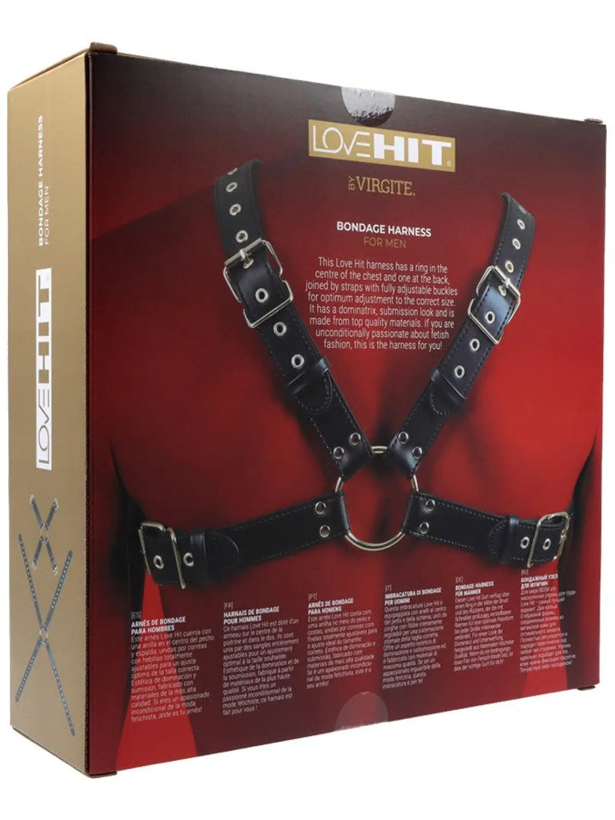 Miesten vegaaninahkaiset rintavaljaat, säädettävät hihnat, nastakoristeet ja O-renkaat edessä ja takana – näyttävä ja istuva asuste.