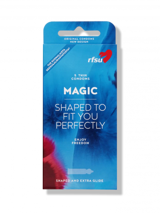 Magic-kondomi 5 kpl – ohut ja muotoiltu lateksikondomi, joka puristaa parhaasta kohdasta ja tarjoaa luonnollisen tunteen.