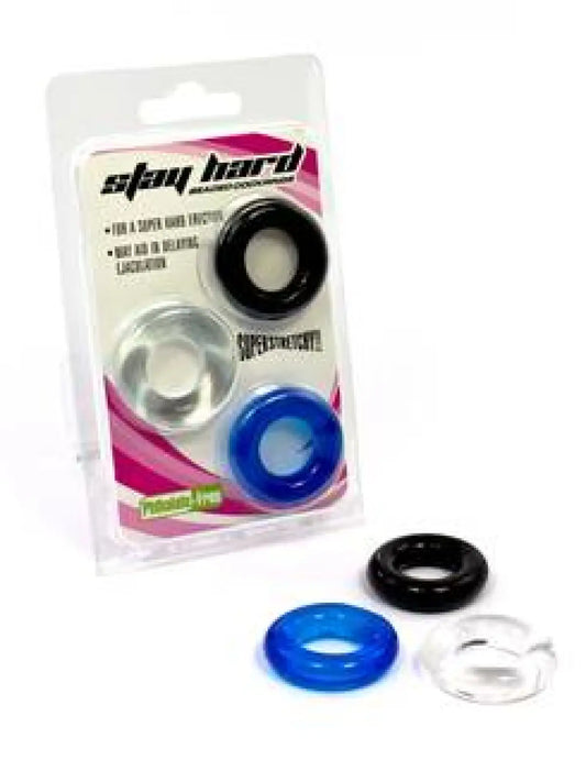 Stay Hard penisrenkaat tuovat kovuutta, kestävyyttä ja nautintoa. Venyvä TPR-materiaali sopii kaikille miehille mukavasti.