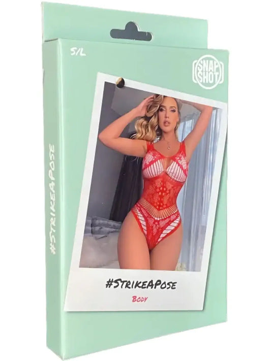 Punainen sukkabody, seksikäs ja näyttävä yhden koon asu. Sopii kokoihin 34–40 ja korostaa rohkeasti vartalon kauniita muotoja.