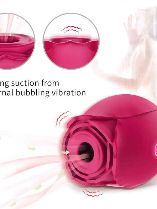 Rose-vibraattori – ladattava, hiljainen ja vedenkestävä, imu-, vibra- ja puhallustoiminnot, silikonimateriaali