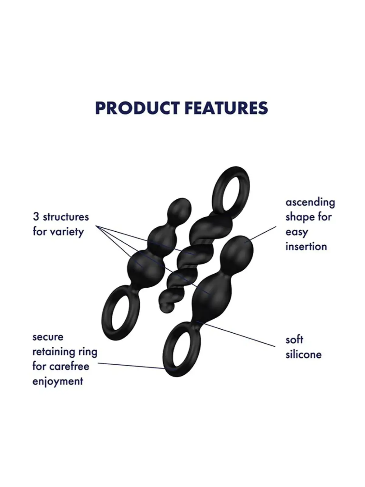 Booty Call Plugs 3-osainen anaalitappisarja, pehmeä silikoni, erilaiset muodot ja käytännöllinen ote – monipuolista ja turvallista nautintoa.