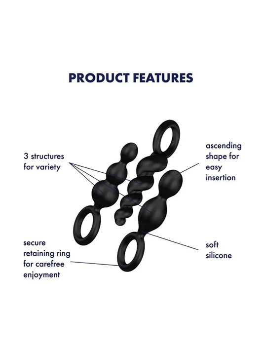 Booty Call Plugs 3-osainen anaalitappisarja, pehmeä silikoni, erilaiset muodot ja käytännöllinen ote – monipuolista ja turvallista nautintoa.