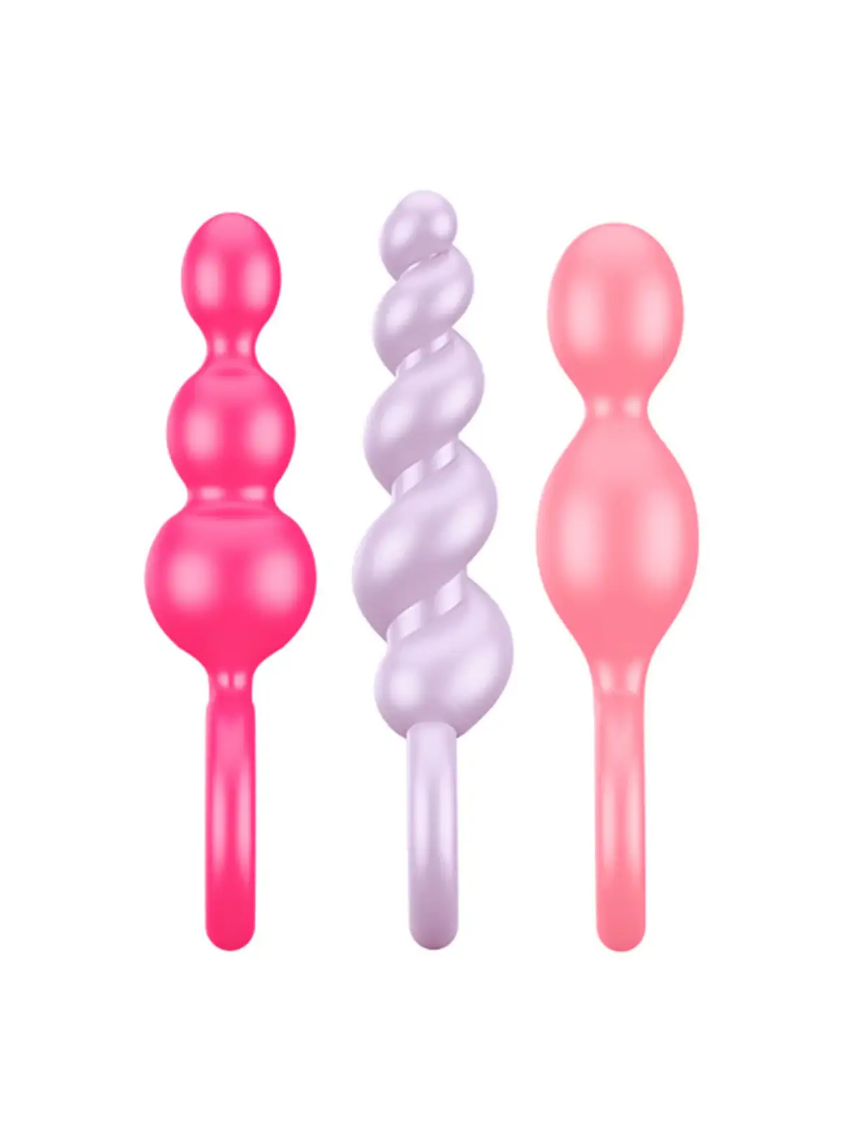 Booty Call Plugs 3-osainen anaalitappisarja, pehmeä silikoni, erilaiset muodot ja käytännöllinen ote – monipuolista ja turvallista nautintoa.