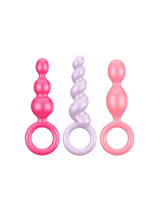 Booty Call Plugs 3-osainen anaalitappisarja, pehmeä silikoni, erilaiset muodot ja käytännöllinen ote – monipuolista ja turvallista nautintoa.