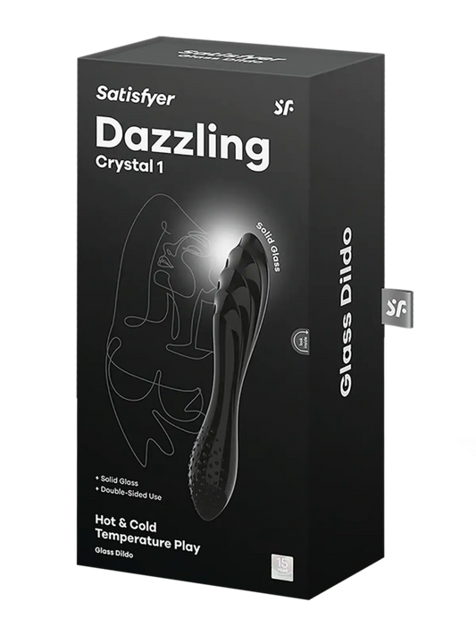 Satisfyer Dazzling Crystal 1 on ylellinen lasidildo, jossa kaksi erilaista pintarakennetta ja mahdollisuus lämpö- tai kylmäleikkiin.