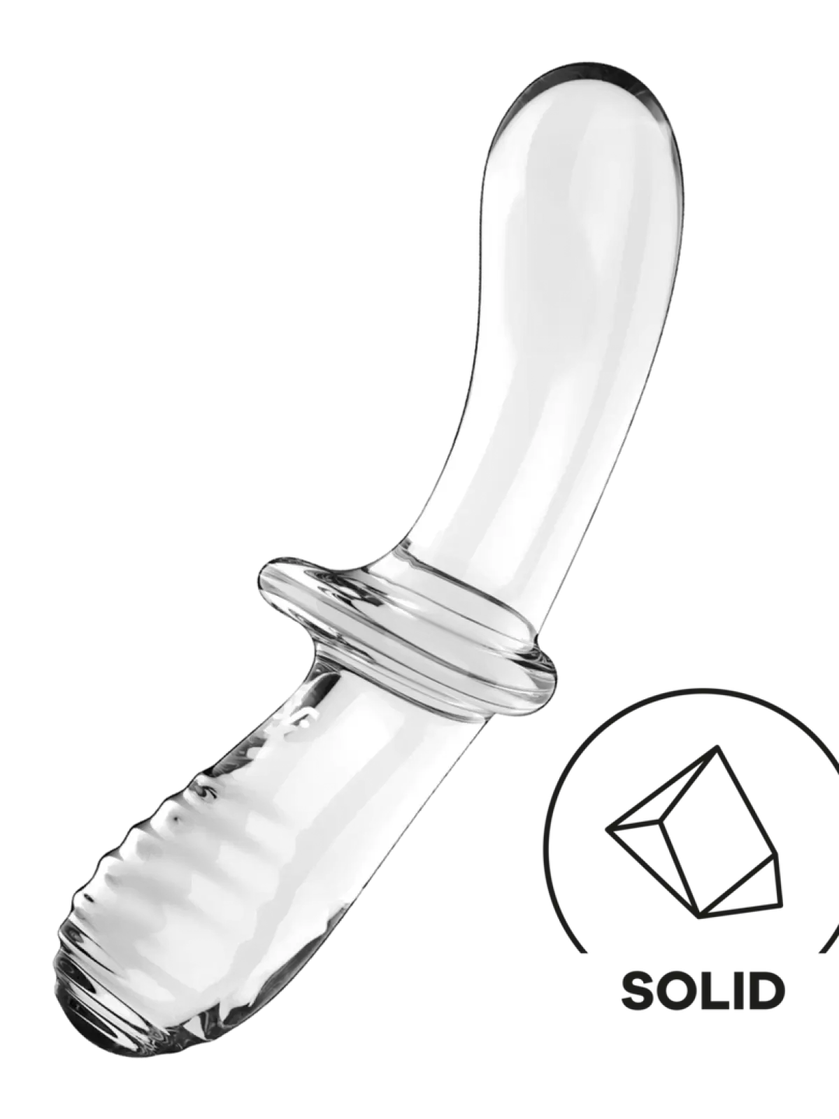 Satisfyer Double Crystal on kaksipäinen lasidildo, jossa sileä ja uritettu varsi sekä keskikahva miellyttävään käyttöön.