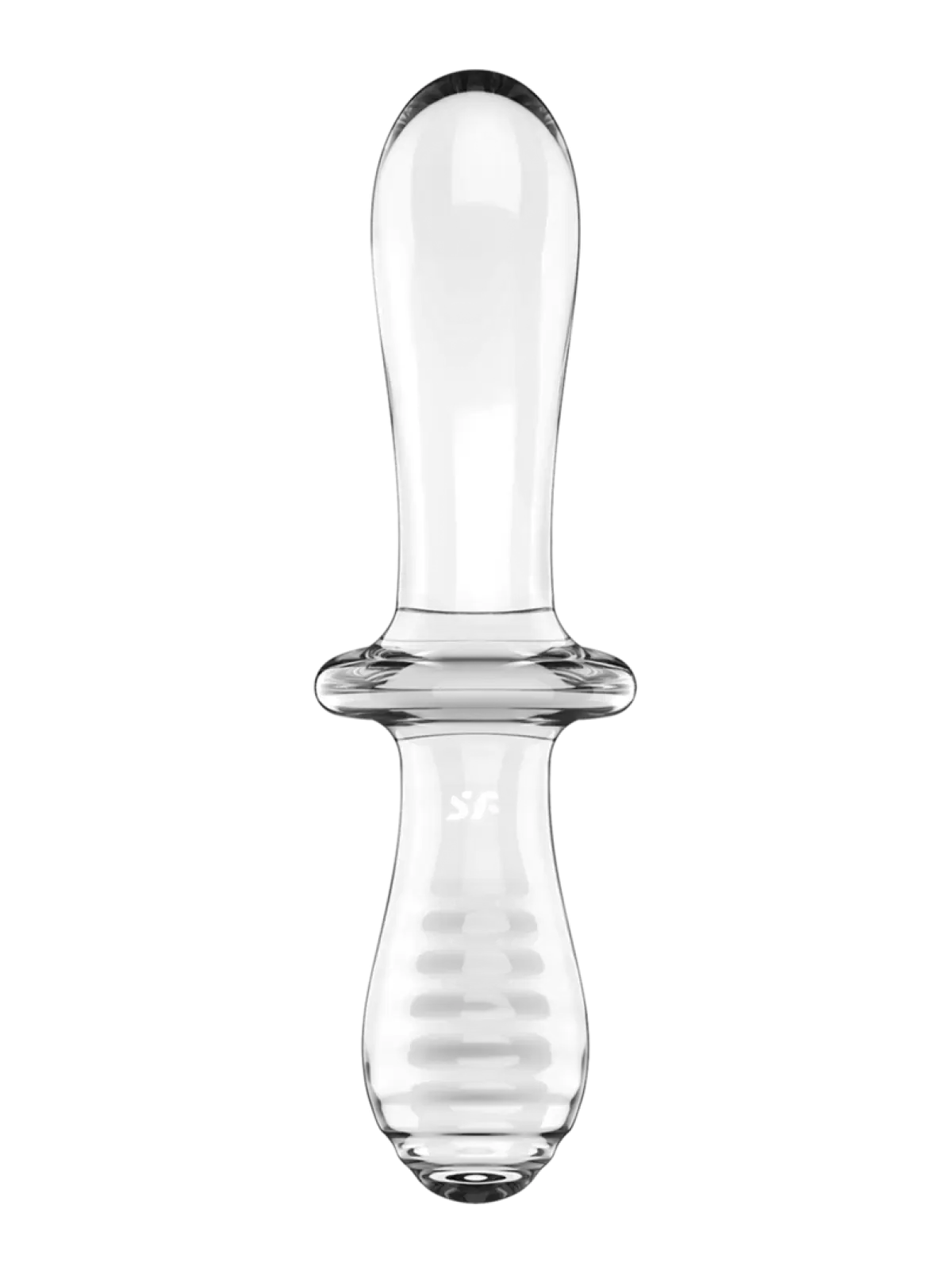 Sileä pää Satisfyer Double Crystal -lasidildossa sopii hellään hierontaan ja G-pisteen stimulaatioon.