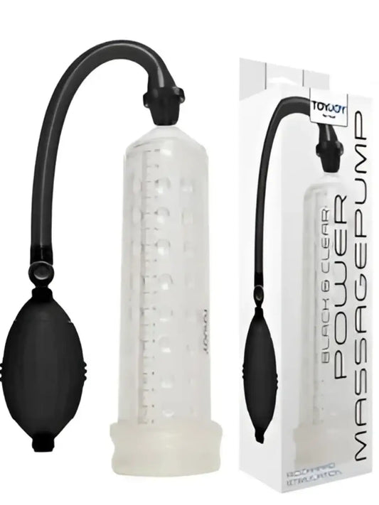 Penispumppu hierovalla sisuksella, turvaventtiilillä ja mitta-asteikolla. Tuloksena kovempi ja isompi erektio helposti.