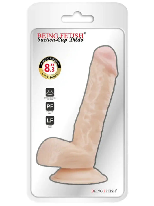 Being Fetish realistinen dildo 8.3", ihoystävällinen PVC, vahva imukuppi, aito muotoilu ja miellyttävä tuoksu – nautintoa turvallisesti.
