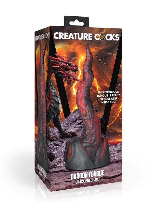 Creature Cocks Dragon Tongue silikoni dildo
Tämä hurja kieli on valmis liukumaan sisääsi. Upeat muodot ja näyttävät värit.
Kokonaispituus 23.4cm
Asetettava pituus 19cm
Kapein halkaisija 2.3 cm
Levein halkaisija 6.1 cm

Huomautus: Käytä vain vesipohjaisten liukuvoiteiden kanssa parhaan tuloksen saavuttamiseksi.