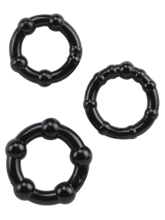 Mustat penisrenkaat nystyröidyt lisästimulaatiota ja tukea varten
Nystyröidyt penisrenkaat (musta) yhdistävät kiinteyden eleganttiin ja voimakkaaseen muotoiluun. Nämä joustavat penisrenkaat nystyröillä tarjoavat paitsi optimaalisen tuen, myös ylimääräisen tunteen käytön aikana.