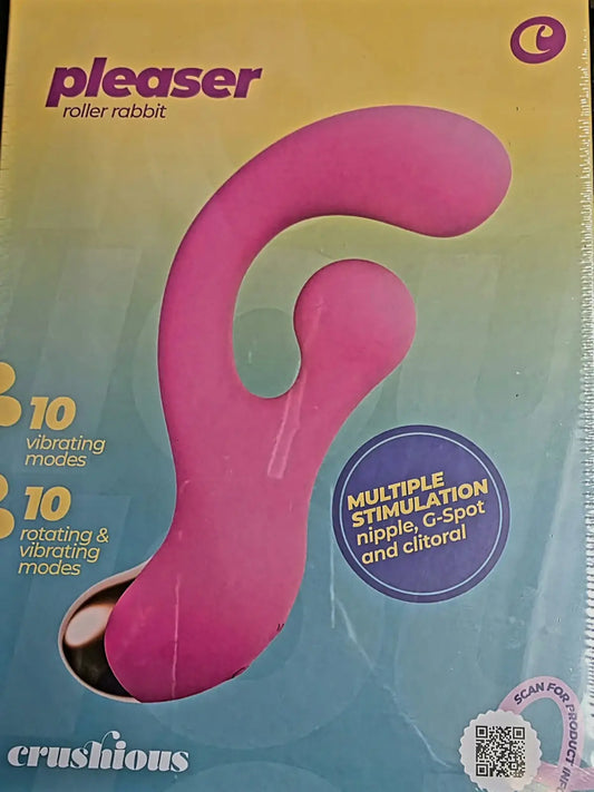 Tutustu Pleaser Roller Rabbit -nautintoleluun: 10 värinätilaa, 10 pyörivää ja värisevää tilaa sekä vedenpitävä rakenne ja magneettinen USB-lataus.