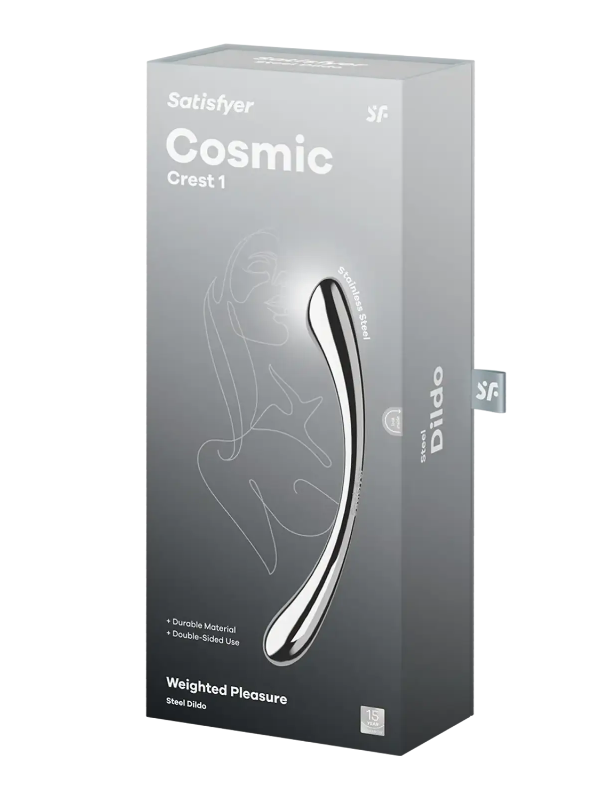 Ruostumattomasta teräksestä valmistettu dildo

Tutustu aistimusten universumiin
Satisfyer Cosmic Crest 1 on elegantti dildo, joka on valmistettu kiinteästä ruostumattomasta teräksestä ja yhdistää täydellisesti vaihtelun ja intensiteetin.

Litteä puoli laajaan, täyteläiseen stimulaatioon ja pyöristetty puoli kohdennettuun G-pisteen hierontaan, joten koet uuden ulottuvuuden nautintoa joka kerta.