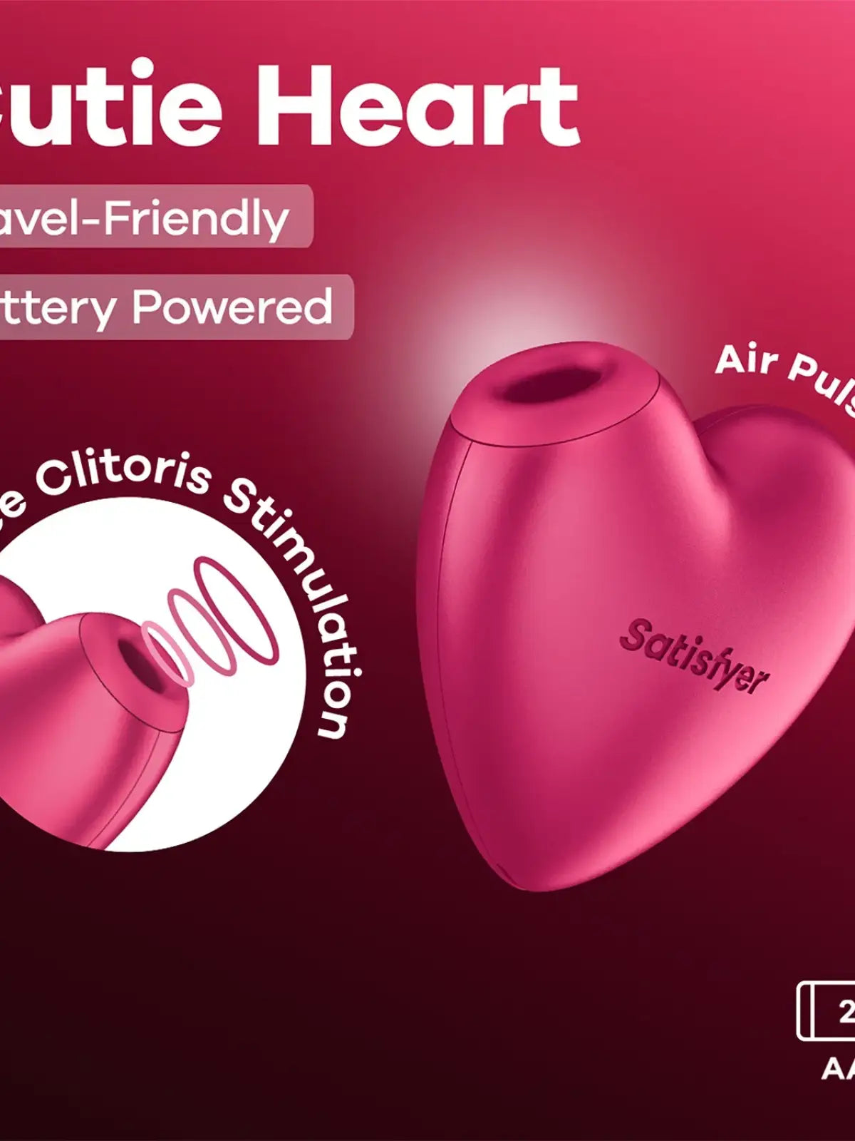 Satisfyer - Paristokäyttöinen sarja - Cutie Heart - Ilmapulssivibraattori - Vaaleanpunainen

Leikkisä muotoilu, vakavasti otettavat tuntemukset

Anna Satisfyer Cutie Heartin vietellä itsesi: kompakti, sydämenmuotoinen klitorisstimulaattori, joka yhdistää leikkisyyden tehokkaaseen teknologiaan.

Ainutlaatuisen 2-in-1-ilmapulssiaaltojen ja värähtelyjen ansiosta voit nauttia kohdennetusta ja intensiivisestä stimulaatiosta – juuri tarpeisiisi räätälöitynä.

Cutie Heartissa on kaksi itsenäisesti säädettävää moot