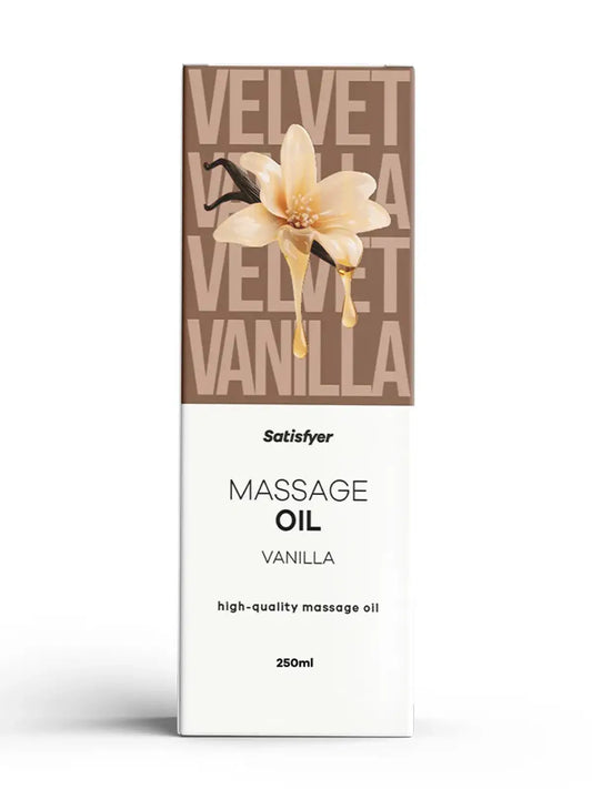 Satisfyer Vanilja -hierontaöljy hellii ihoa silkinpehmeästi ja tuo lämmintä, ylellistä vaniljan tuoksua intiimiin hetkeen.